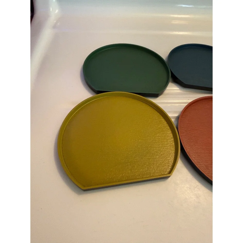 Vintage Set‎ of 4 Colorful Daiso Style D-Shape Appetizer Trays Small Plates